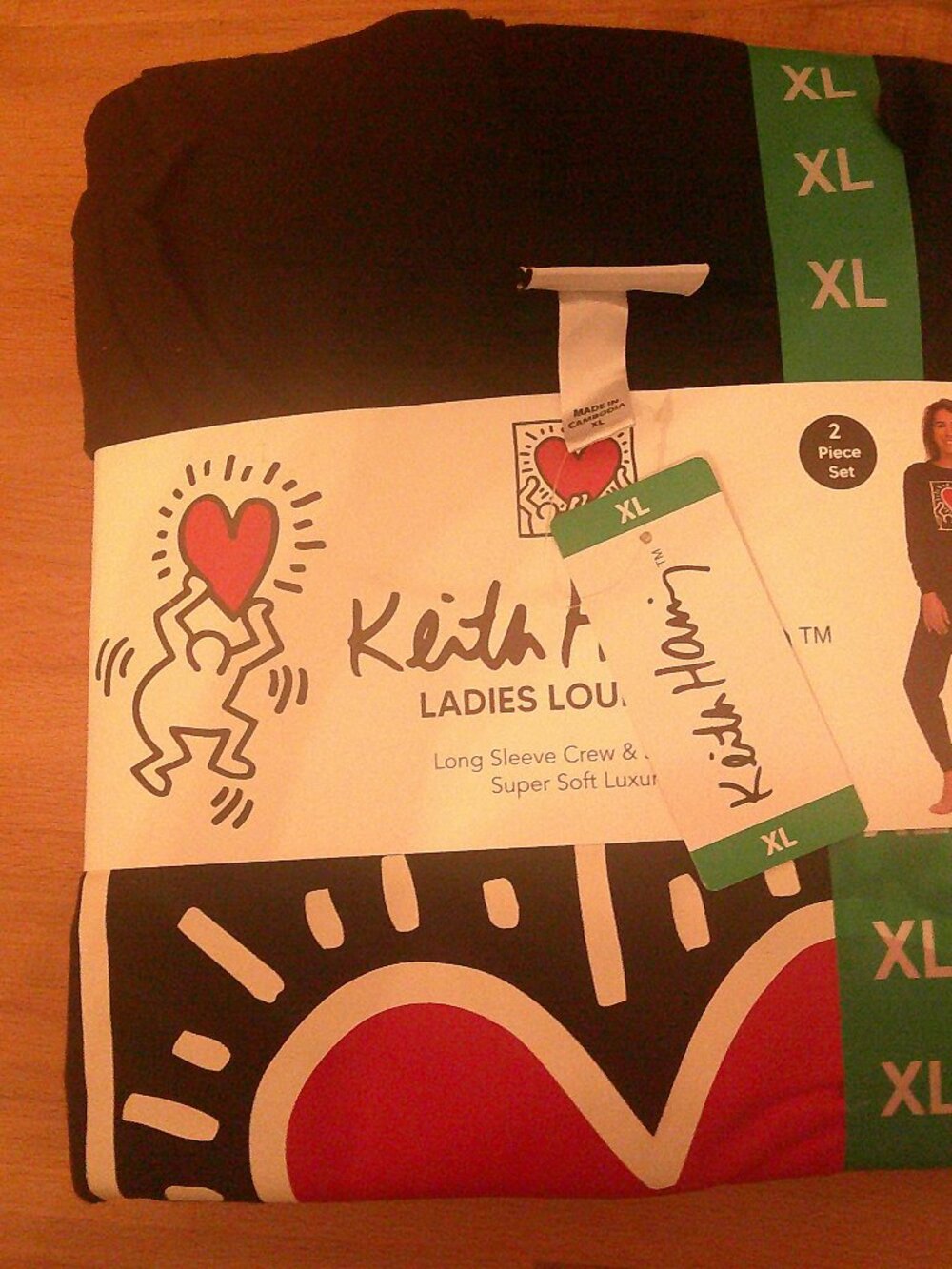 Keith Haring Black LS top and elastic waisted pants  PJ set  size XL NWT